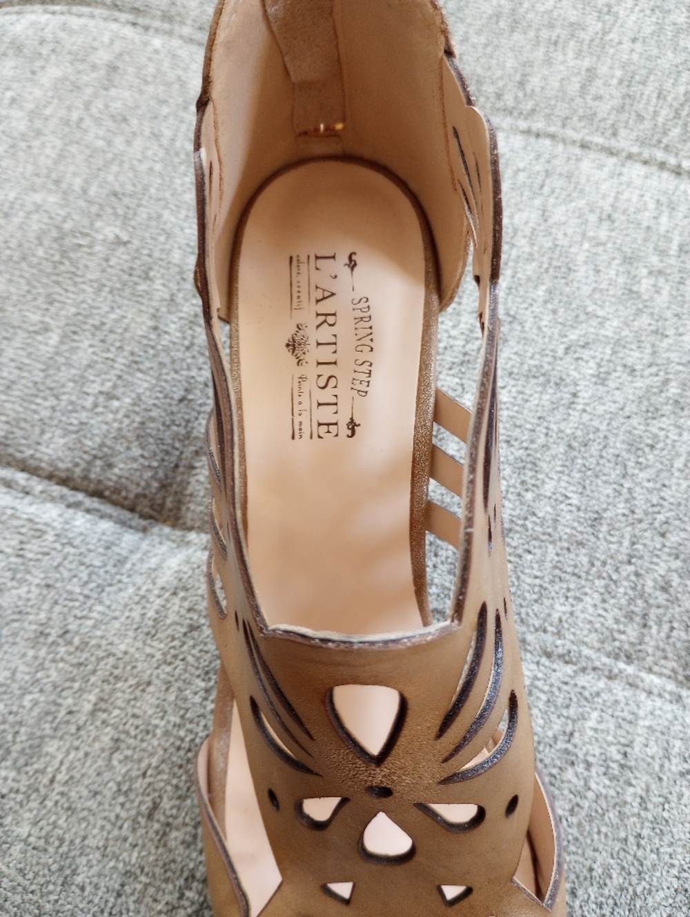 L'artiste Tan Leather Flamenco Block Heel Zipper Back Size Euro 42 10.5 11 New! - Picture 7 of 14